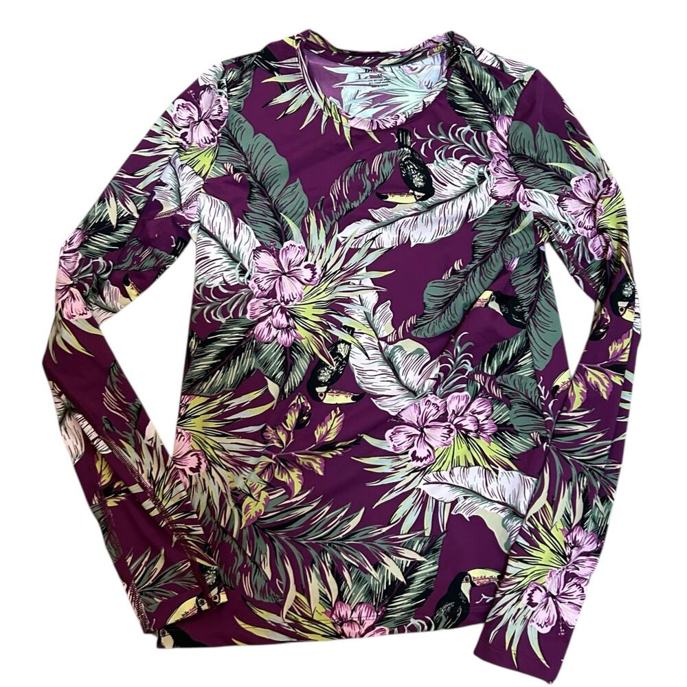 Duluth Trading Company Suit Up Swim Long Sleeve Top Womens XS Purple Tropical